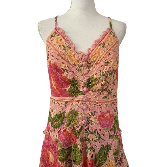 FARM Rio Blooming Floral Embroidered Handkerchief Midi Dress Size L Pink NWT - Picture 6 of 10